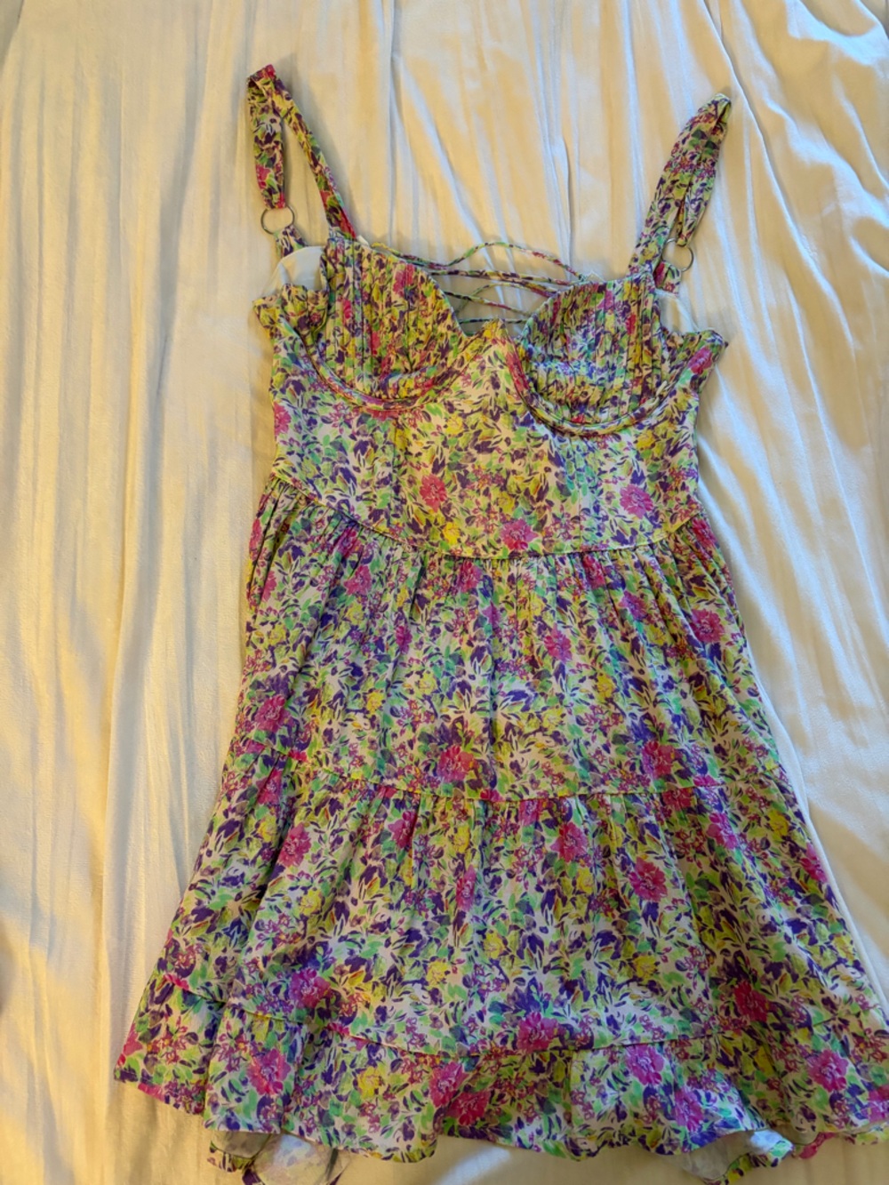 Floral Purple & Yellow Mini Dress with Adjustable Straps
